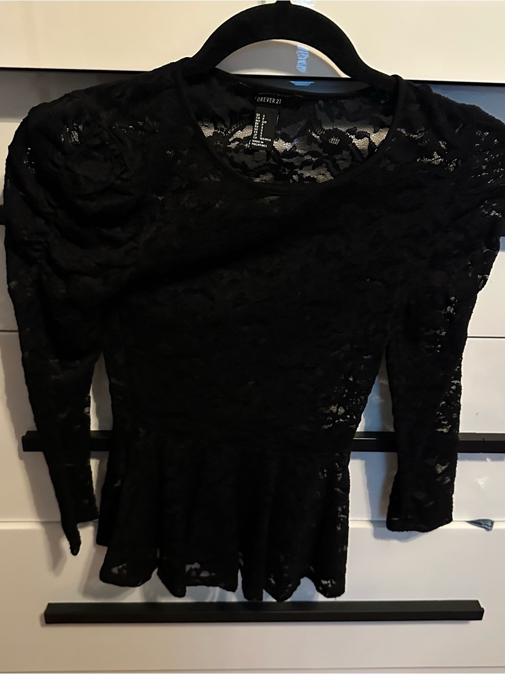 Forever 21 Black Lace see through Peplum Top